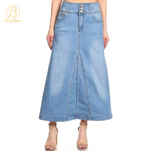 OEM ODM verão saia jeans atacado longo comprimento solto saia feminina moda casual saias jeans para mulheres fábrica de jeans