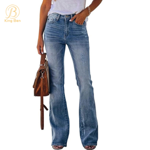 OEM ODM Custom Jeans Mulheres Jeans Mulheres Cintura Alta Solta E Fina Pequena Reta Perna Larga Flare Jeans Fábrica