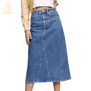 OEM ODM Nova Moda Cintura Alta Saia Jeans Dividida Para Mulheres Senhoras A-line Comprimento Médio Slim Fit Jeans Saias Fábrica
