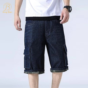 Calça jeans personalizada de cintura média, alta qualidade, ajuste respirável, baggy, curta, plus size, shorts jeans escuros com bolso para homens