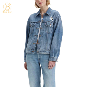 OEM ODM venda quente outono e primavera plus size jaqueta jeans feminina com gola virada para baixo jaqueta solta
