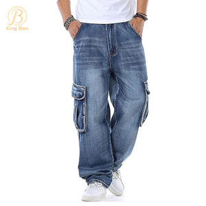 OEM ODM personalizado 100% algodão jeans atacado vários bolsos de carga jeans folgados para homens
