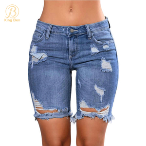 Bem-vindo OEM ODM verão mulheres quentes shorts cintura baixa mulher jeans shorts rasgados jeans skinny para mulher