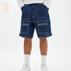 O ODM feito sob encomenda do OEM do logotipo lavou o Shorts da sarja de Nimes para homens forma o short meados de das calças de brim da cintura