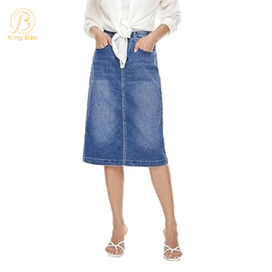Bem-vindo OEM ODM Nova Moda Saia Jeans de Cintura Alta Para Mulheres Senhoras A Linha de Comprimento Médio Slim Fit Jeans Saias Fabrica