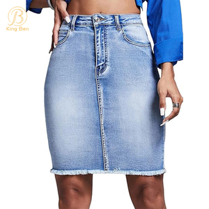Saia jeans de verão OEM ODM atacado saia lápis de comprimento médio moda feminina saias jeans casuais para mulheres