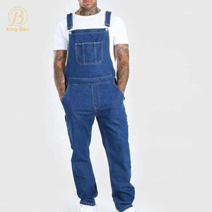 Macacão jeans masculino lavável personalizado por atacado OEM ODM Macacão jeans casual de grandes dimensões Jean Factory