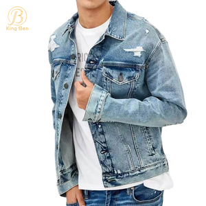 Jaqueta jeans masculina personalizada nova OEM ODM destruída jeans rasgada casacos moda masculina roupas casuais