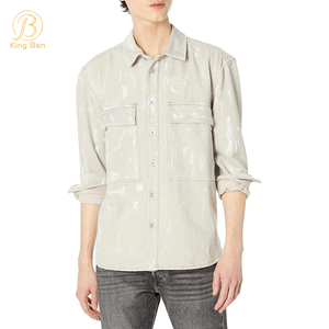 Camisa jeans casual masculina personalizada OEM ODM com botão para baixo camisas de manga comprida casual camisa de trabalho jeans para homens