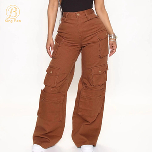 Bem-vindo OEM ODM Multi-Color Stacked Jeans Mulheres Trendy Multi-Bolsos Jeans Mulheres Calças Cargo Nova Chegada Atacado Jeans Denim Para Mulheres