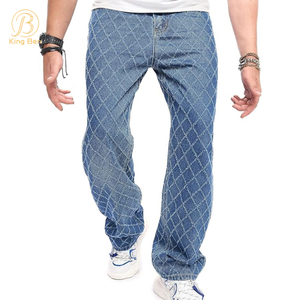 Bem-vindo oem odm calças de brim largas retas homens streetwear hip-hop perna larga jeans masculinos de alta qualidade desbotado vintage angustiado jeans