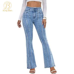 Bem-vindo OEM ODM jeans feminino de alta qualidade skinny cintura média moda jeans flare