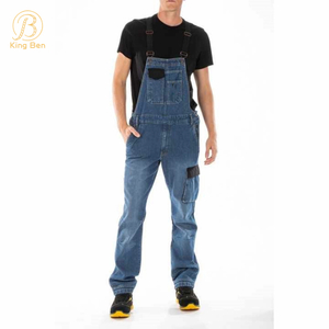Macacões personalizados de cintura alta, calças compridas, macacão jeans para homem, fábrica de jeans