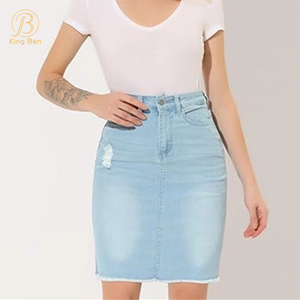 OEM ODM cintura média rasgada jeans jeans saias de verão mulheres esticam mini saias curtas apertadas fábrica