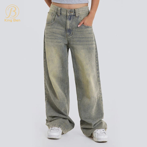 OEM ODM Streetwear Cintura Alta Moda Feminina Jeans Mulher Meninas Calças Perna Larga Calças Jeans Bagge Jeans Personalizado